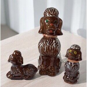 Poodle Dog With Puppies Vintage Red Ware Set Japan Figurines Artmark